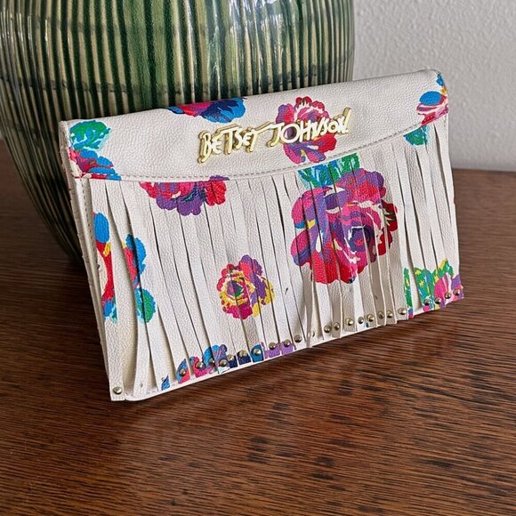 Betsey Johnson Floral Fringed Clutch Purse - Picture 1 of 5